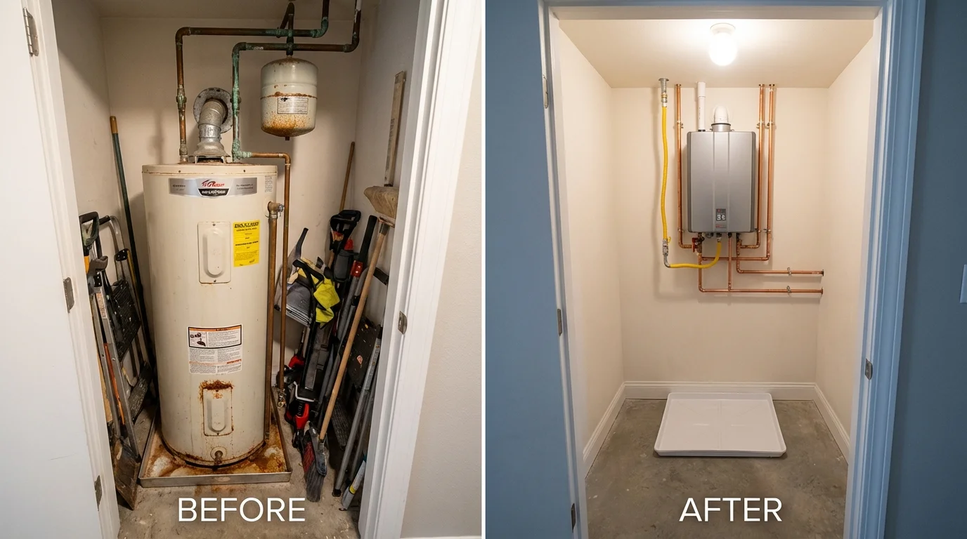 Tank water heater versus wall-mounted tankless unit comparison for Grass Valley, CA homeowners